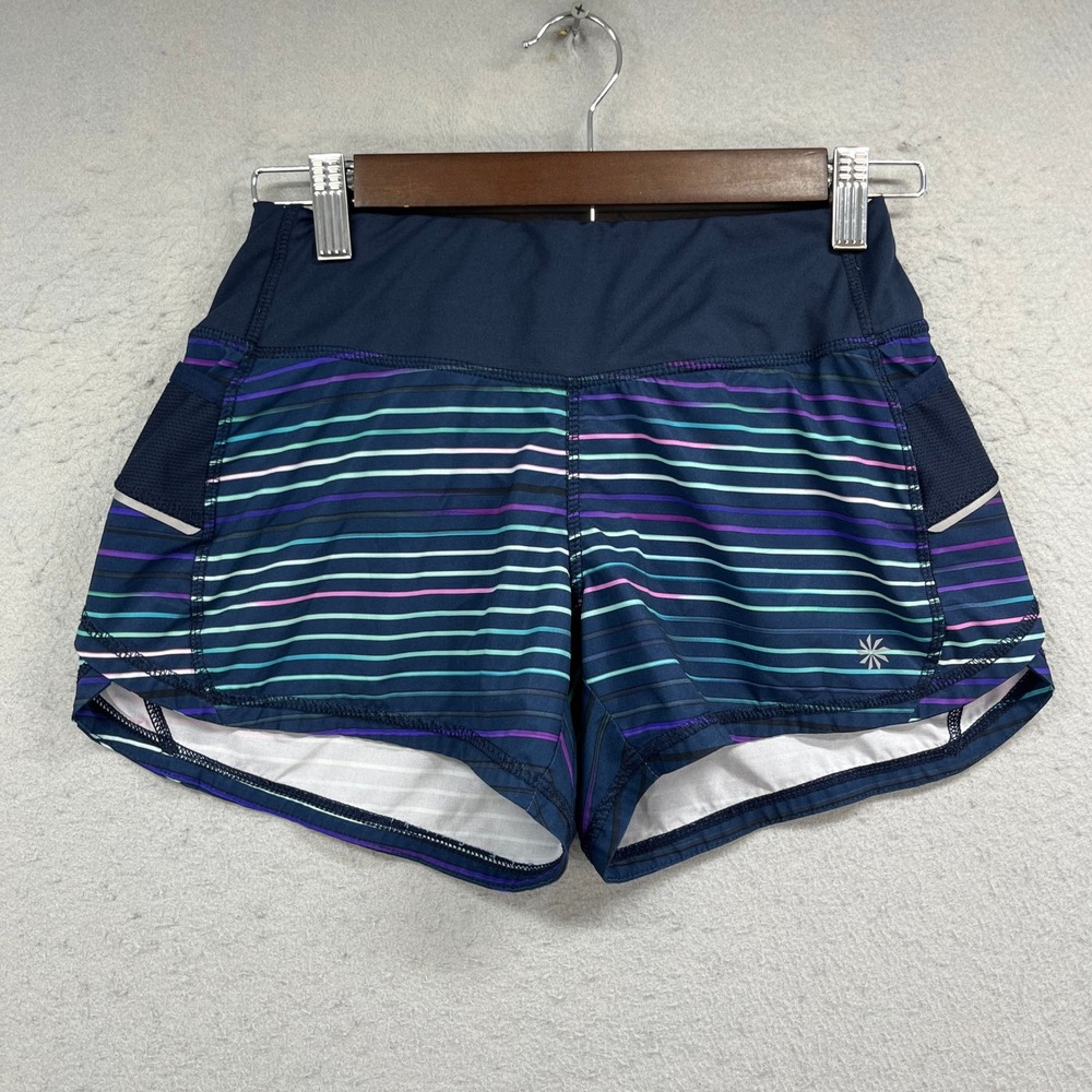 Athleta Running Shorts Womens XXS Navy Blue Striped Be Free Knicker Activewear